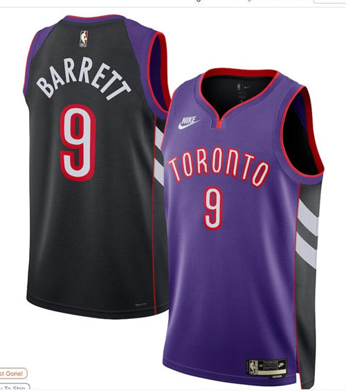 Mens Toronto Raptors #9 RJ Barrett Purple Black Classic Edition Jersey